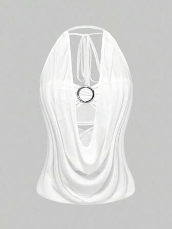 Hippie Chaleco de estilo callejero con cuello profundo drapeado y espalda descubierta (incluye camiseta interior tipo camisola) en estilo retro Y2K para mujer