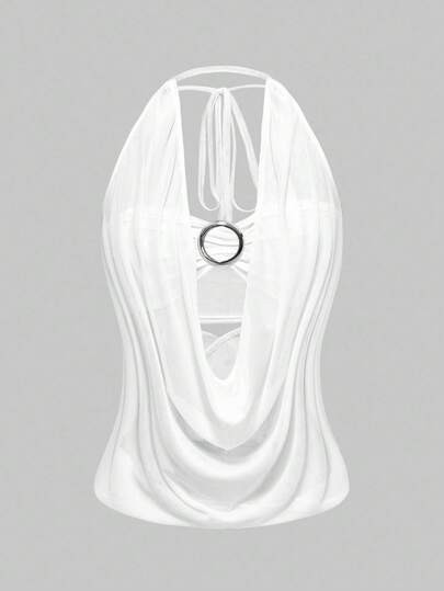 Hippie سترة حلقة عنق عميقة بدون ظهر بطراز الشارع الرجعي Y2K (تشمل قميص داخلي كامي)