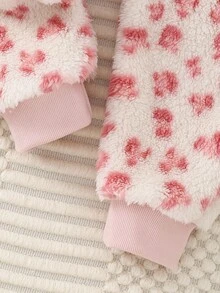 女童豹纹羊毛连体裤，长袖和长腿，休闲家居服 - 粉色 - 查看 4