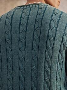 SWAVVY 男士休闲粗线花纹圆领落肩长袖棉质毛衣，秋冬 - 淺藍色 - 查看 5