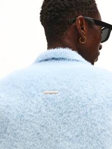 SUMWON Quarter Zip Fuzzy Knit Polo Jumper Ombre Effect Pullover Sweater Winter Lounge Cozy Textured Fleece Modern Minimalist Collared Top - Blue and White - View 5