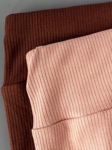 2 Colors Combination Girls' Long Leggings - Coffee Brown - View 5