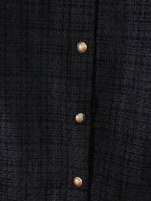 SHEIN Franclia Navy Blue Tweed Patchwork Plaid Jacket, Open Front, Metal Buttons - Navy Blue - View 4