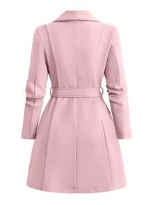 SHEIN Clasi Plus Size Belted Zipper Long Sleeve Overcoat, Fashionable For Autumn/Winter - Pink - View 2