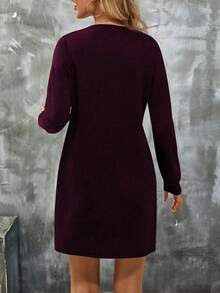 EMERY ROSE 新款时尚休闲女式连衣裙，心形印花，长袖圆领 - 紅色 - 查看 2