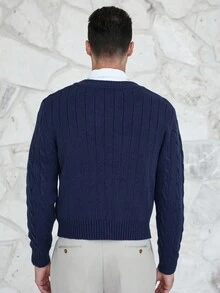 Manfinity CityGents Pulover casual bărbătesc cu mânecă lungă și guler în V, culoare solidă, toamnă/iarnă - Multicolor - Vizualizare 4