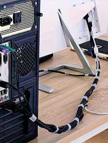 1m/3m/5m Charging Cable Organizer, Cable Ties Wrap, Hook And Loop Cable Tie, Data Cable Storage, Self-Gripping Double Sided RollWinder Hook And Loop Strap ,For Earphone/Usb Cables,Computer Cable Tie, Desktop Cable Back Organizer,Cable & Cord Management Home & Office Organization Christmas For Holiday Gift Giving - Grey - View 5