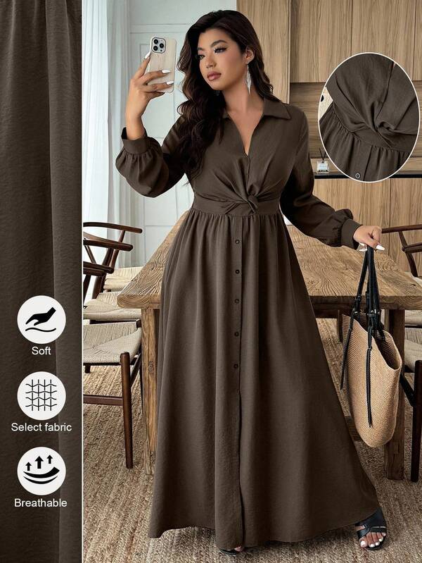 Weeklong Plus Size Solid Color Minimalist Long Sleeve Casual Dress