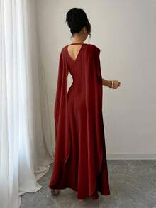 Elenzga Váy dài thắt eo cổ chữ V Halloween, màu đỏ - Màu Đỏ Sâu - Xem 2