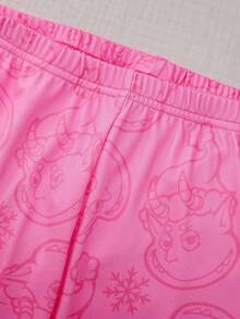 2pcs/Set Girls' Snug Fit Pants And Long Sleeve Pajama Set Snug Fit Pink Girl Clothes - Pink - View 5