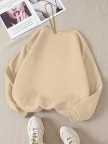 INAWLY 女士圆领套头卫衣，英文字母图案长袖卫衣，教师款，返校季，毕业季，日常穿着，秋季款 - 杏色 - 查看 2