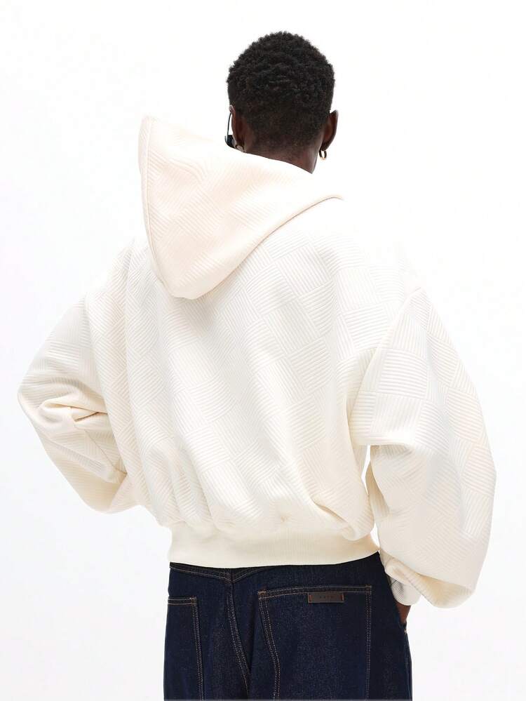 Kapuzenpullover mit Strukturmuster, kleinem Logo und Mitteltasche