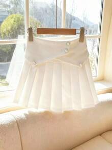 GlowEve Pleated A-Line High Waist Skirt, Elegant Women's Skirt, Apricot Color, Winter