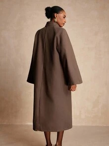 Vesra Abrigo largo de lana suelto, de unicolor, con cuello de solapa y manga larga, versátil y de moda para mujer