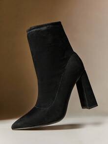 SHUZIA Women's Fashionable & Comfortable Stretch Suede Ankle High Heel Booties - Black - View 7