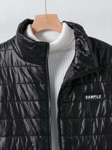 1pc Teen Boy's Casual Stand Collar Zip-Up Padded Coat, Suitable For Autumn/Winter Daily Commute And Outdoor Wear - Black - View 3