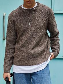 Manfinity Roghcode Men's Textured Crew Neck Long Sleeve Casual Sweater, Autumn/Winter - Maroon - View 5