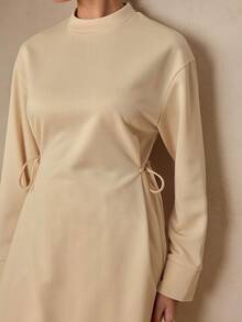 Graceveil 女士杏色运动衫材质领落肩长袖收腰束腰长款上衣 - 杏色 - 查看 7