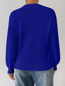 EMERY ROSE Suéter holgado de cuello redondo, mangas farol y hombros caídos, tejido - Dark Blue - Ver 3