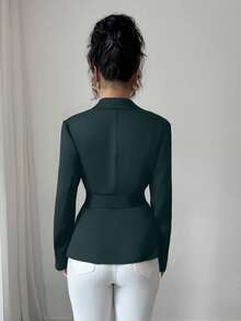 GlowEve Chaqueta blazer elegante de unicolor con cinturón para mujer, adecuada para ir al trabajo