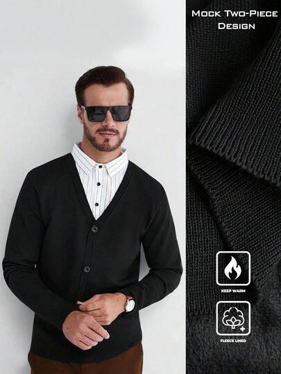 Manfinity CityGents Men's Patchwork Thermal Lined Sweater, Autumn/Winter, Old Money