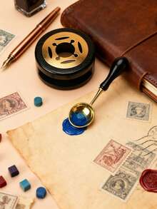 1 套黑色蜡封印章套装，含封蜡加热器和蜡熔化勺，适用于 DIY 婚礼礼品信封，适合返校季