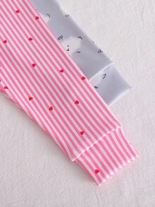 4 件套女婴简约时尚白色和粉色蝴蝶结、心形、云朵印花长袖上衣和紧身裤睡衣套装 - 彩色 - 查看 5