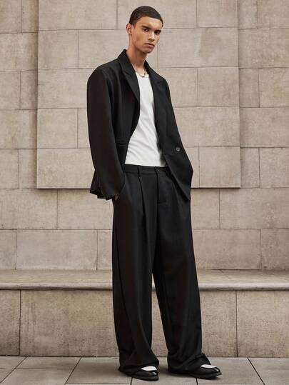 SWAVVY 男士宽松纯色百搭西装套装，含外套和裤子，婚礼