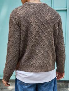 Manfinity Roghcode Men's Textured Crew Neck Long Sleeve Casual Sweater, Autumn/Winter - Maroon - View 6