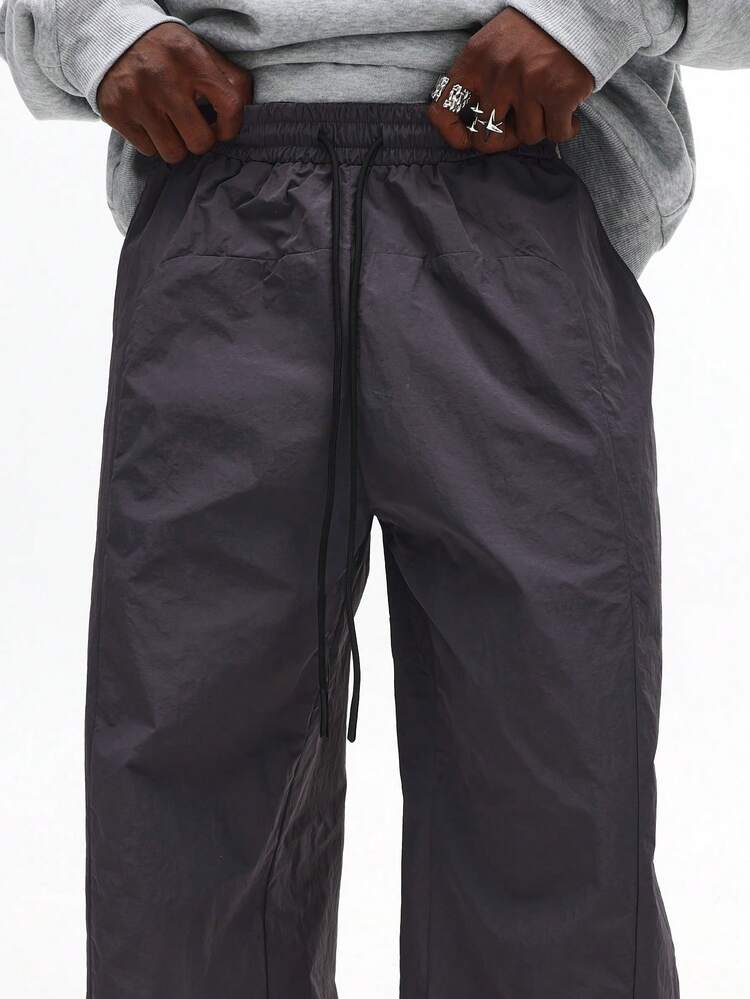 Wide Leg Nylon Track Pants With Logo Print