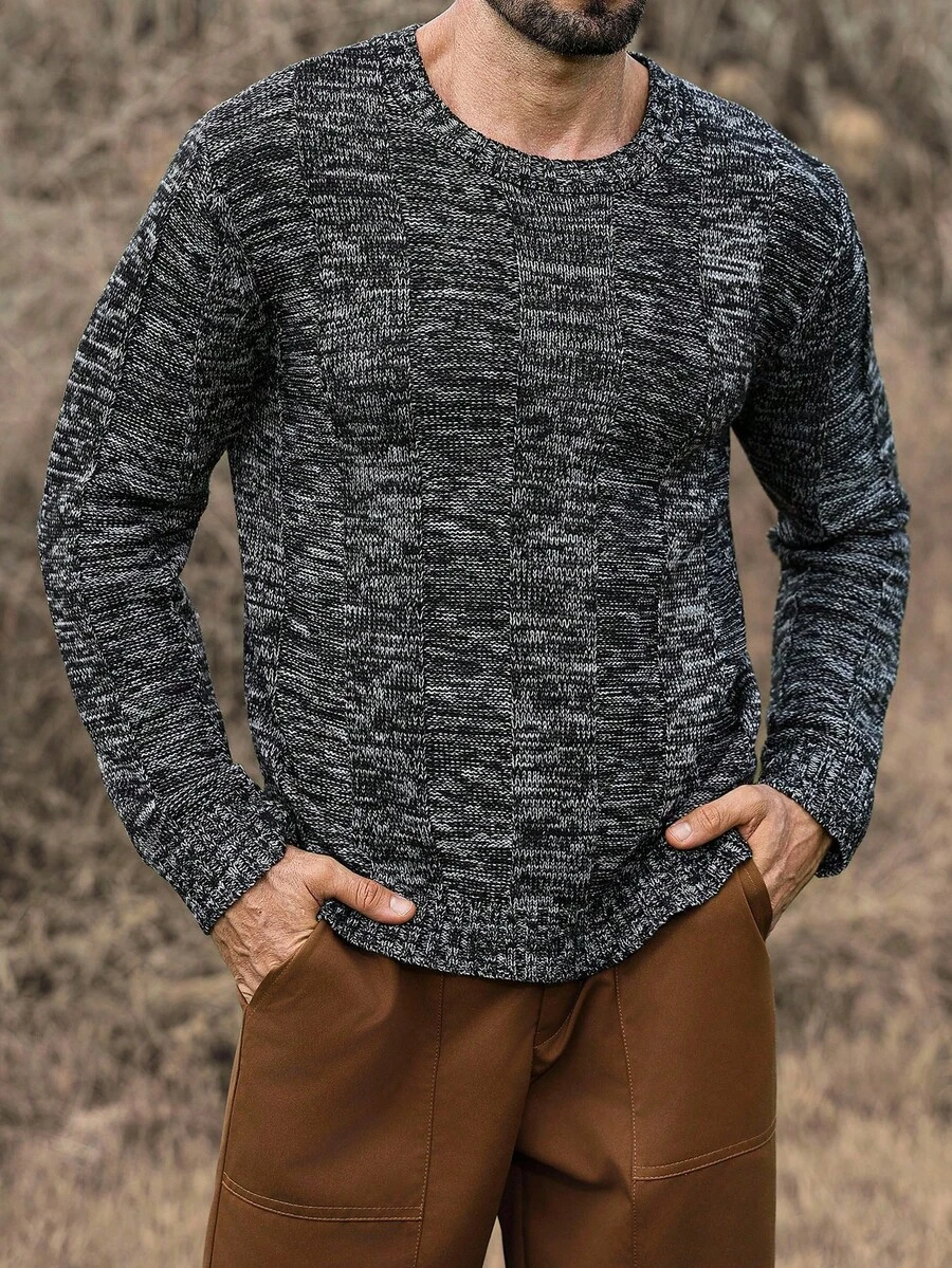 Manfinity Homme Jersey de cuello redondo de manga larga casual para hombre, otoño e invierno - Multicolor - Ver 1