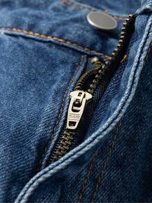 Manfinity Denimwave Casual Washed Blue Wide Leg Jeans With Paneled Tailoring, Suitable For Spring And Autumn Punk Regular Washed Blue Baggy Street For Distressed Jeans - Blue - View 8