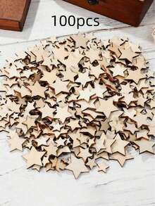 100pcs Wooden Star Shaped Hollow-Out Blanks For Wedding Diy Crafts, Assorted Sizes