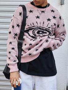 Manfinity CasualKnits Men's Minimalist Print Crew Neck Long Sleeve Knit Sweater, Fall/Winter - Pink - View 2