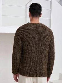 Manfinity CityGents Men's Crew Neck Long Sleeve Casual Ribbed Knit Pullover Sweater, For Fall Winter