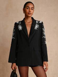 Vesra 亮片装饰优雅派对女式西装外套 - 黑色 - 查看 5