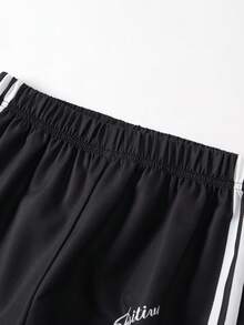 SHEIN 青少年女孩秋季寬腿多功能休閒寬鬆工裝運動褲，極簡風，返校穿搭，黑色正式工作風 - 黑色 - 查看 9
