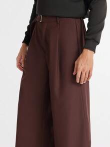 Manfinity Dauomo Pantalones anchos casuales para hombres con pliegues y hebilla en la cintura, deunicoloro, adecuados para el trabajo y el transporte, otoño - Marrón - Ver 5