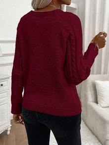 EMERY ROSE Women's Casual Solid Color Crew Neck Sweater, Autumn/Winter - Burgundy - View 2