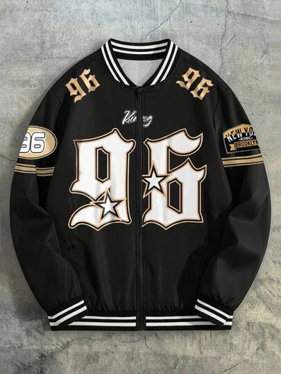 Manfinity Dauomo Men's Autumn Jacket, Featuring Numeric, Star, Design, Suitable For Casual, Sports, Holiday, Travel Occasions, Stylish Cardigan Outerwear