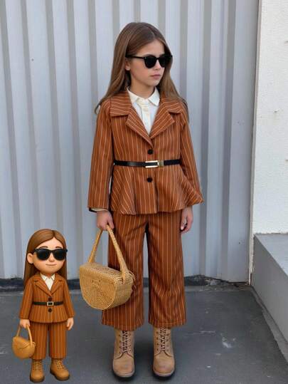 2pcs/Set Young Girl Long Sleeve Top And Wide Leg Pants Outfit, Fashionable Casual Suit For 4-7 Years Old, Spring/Autumn