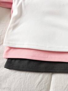 SHEIN 3pcs Tween Girls' Solid Black White Pink Embroidered Casual Turndown Collar Long Sleeve Tops Set,Basic School Back-To-School Autumn Clothes 3 Packs - Multicolor - View 5