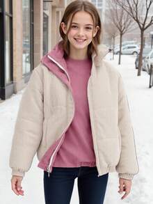 Casaco Casual Acolchoado e Quente de Veludo Cotelê para Meninas Pré-Adolescentes, Inverno - Damasco - Visão 3