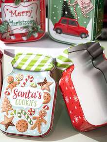 Cirelle 1 Pc Tin Can-Shaped Decorative Candy Box - Car, Gingerbread Man (Designs) - Candy Box - Christmas Decoration, Home Decoration, Room Decoration,Surprise(Shipped Randomly) - Multicolor - View 2