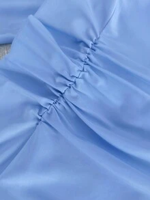 GlowEve CURVE Koszula w jednolitym kolorze, plus size, z dekoltem w serek, plisowana, na guziki, na co dzień - Niebieski - Zobacz 3