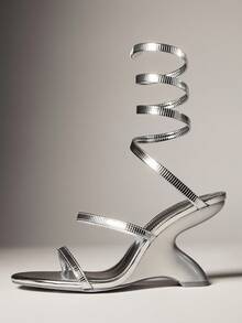 SHUZIA Women Gemstone Cross Ankle Strapped Chic Party Casual Sexy Elegant Chrome High Heeled Sandals