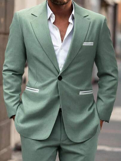 Manfinity Mode Herren Business/Pendler Farbblock Taschen Jacke und Hose Anzug Set, Herren Lässig Anzüge, Herren Mode Anzüge, Herren Lässig Anzug, Herren Anzüge, Old Money Stil