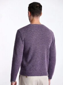 Manfinity CityGents 男士休闲简约圆领长袖毛衣，日常穿着，秋冬 - 紫色 - 查看 6
