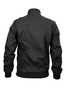 Manfinity Homme Áo khoác Cargo cổ đứng có túi nắp thường ngày cho nam, ấm áp, lót lông, mùa thu/đông - màu đen - Xem 2