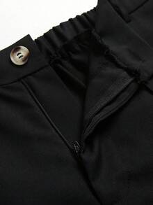 SHEIN Tall CURVE 大码女式纯色休闲百搭优质粘胶直筒松紧腰裤，适合工作和日常穿着，秋冬季 - 黑色 - 查看 5